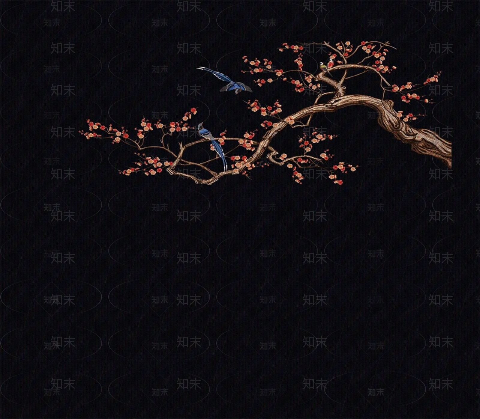 新中式喜鹊梅花壁画贴图下载【ID:1158942543】