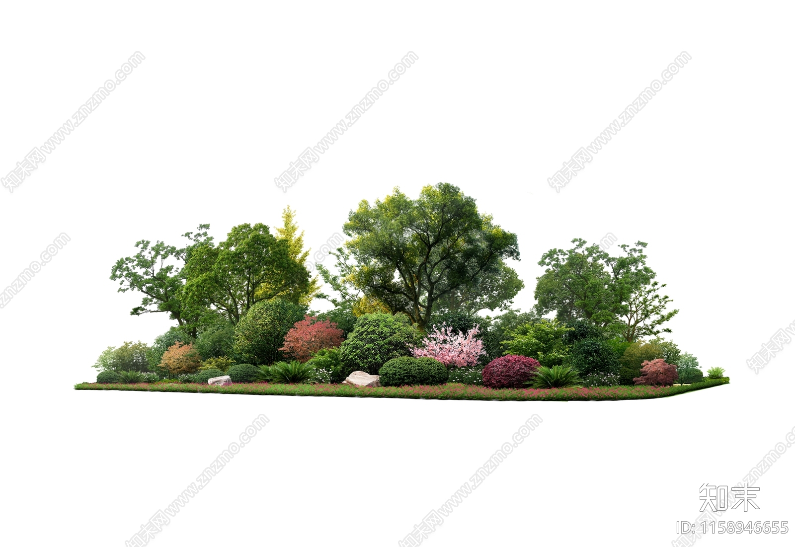 psd免抠分层景观花草灌木花坛绿化乔木植物组团下载【ID:1158946655】