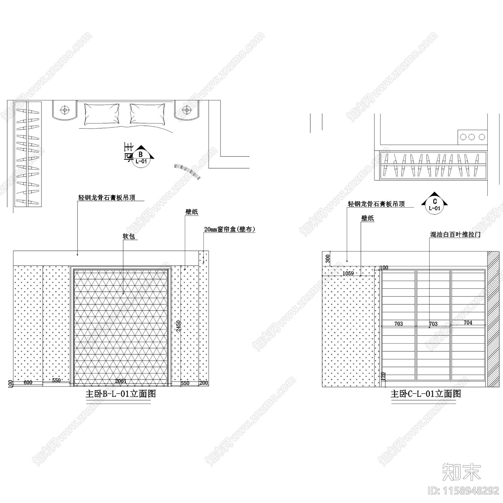 欧式美式三室两厅两卫室内家装cad施工图下载【ID:1158948292】