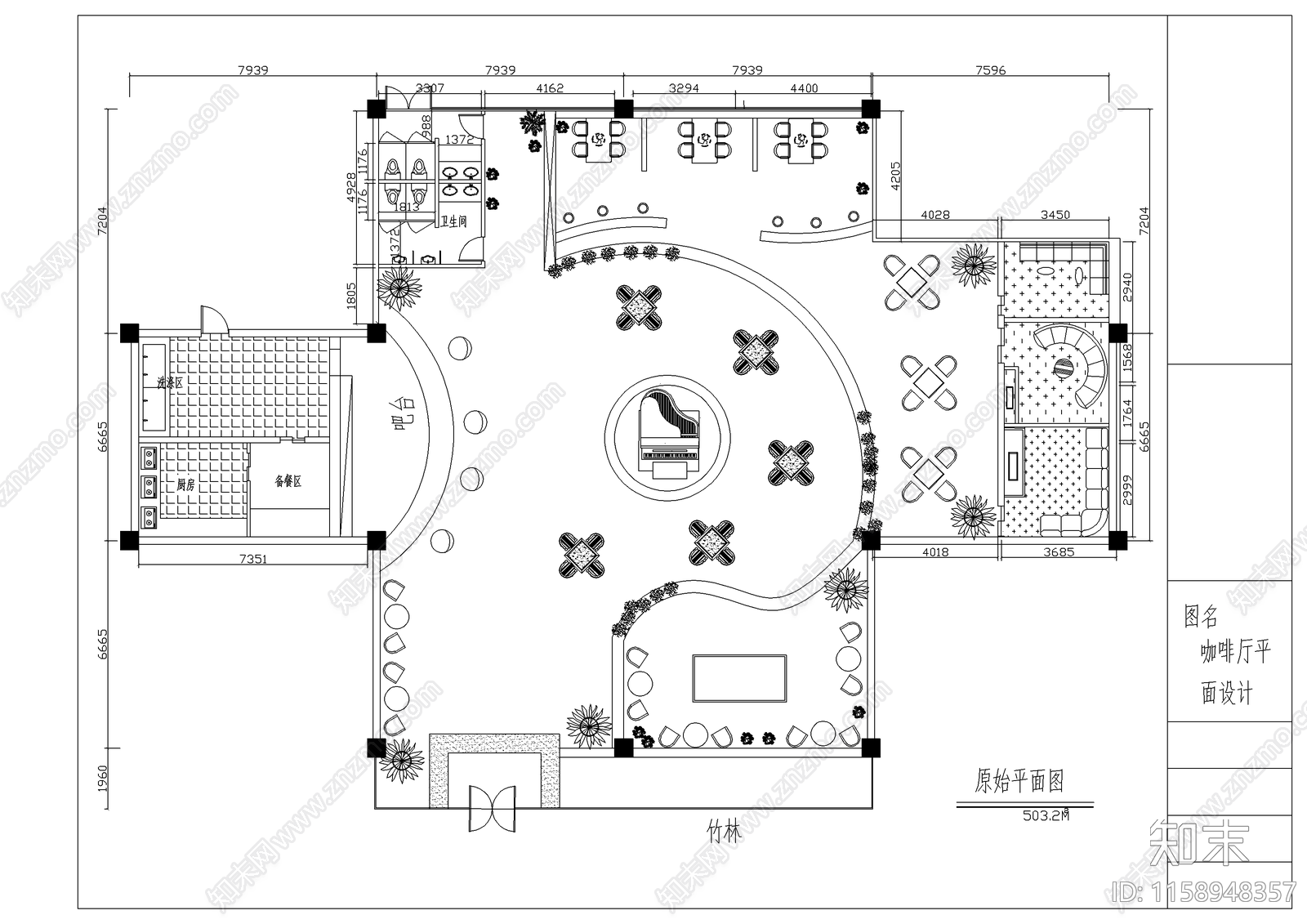 咖啡厅平面设计cad施工图下载【ID:1158948357】