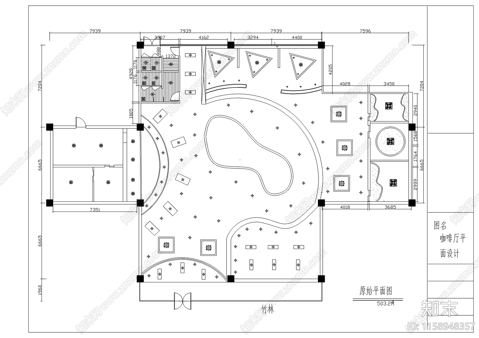 咖啡厅平面设计cad施工图下载【ID:1158948357】