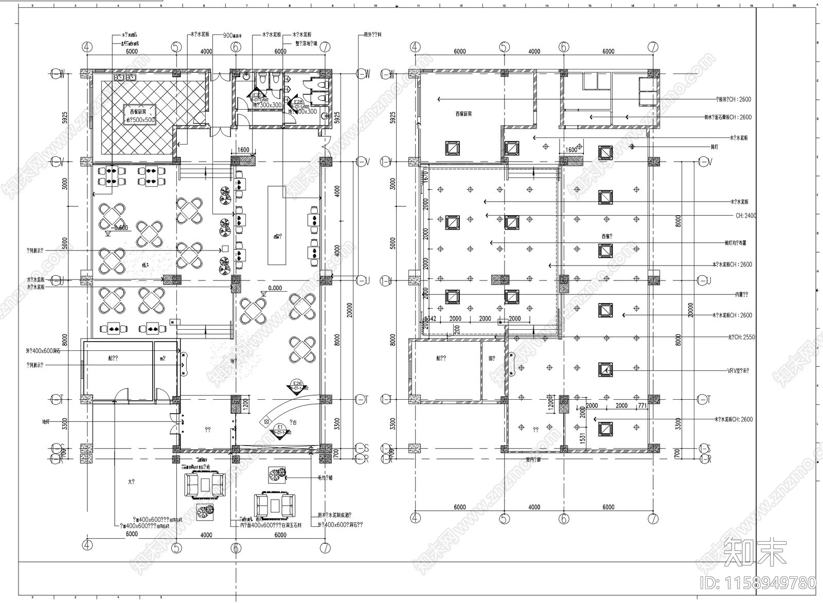 西餐厅平面布置图cad施工图下载【ID:1158949780】