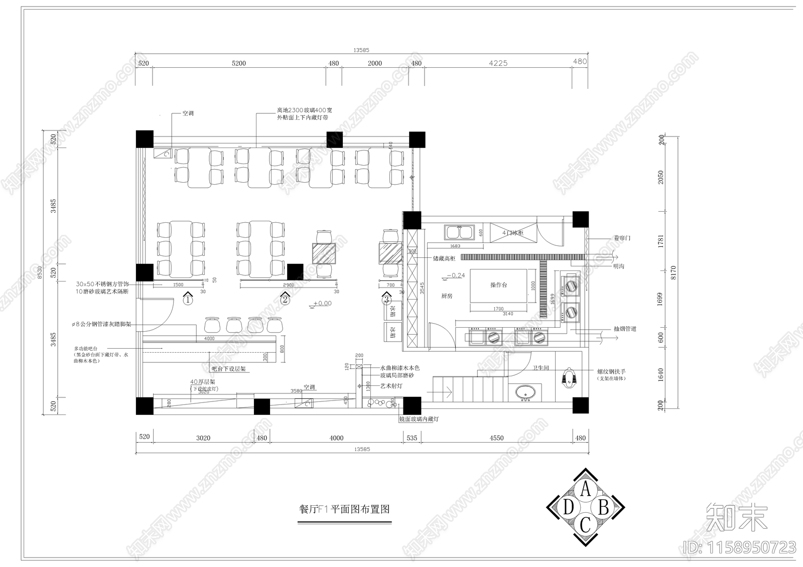 二层西餐烧烤吧装修图cad施工图下载【ID:1158950723】