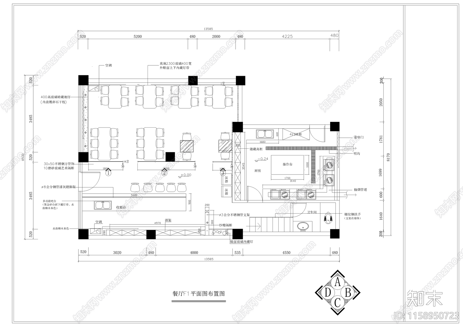 二层西餐烧烤吧装修图cad施工图下载【ID:1158950723】