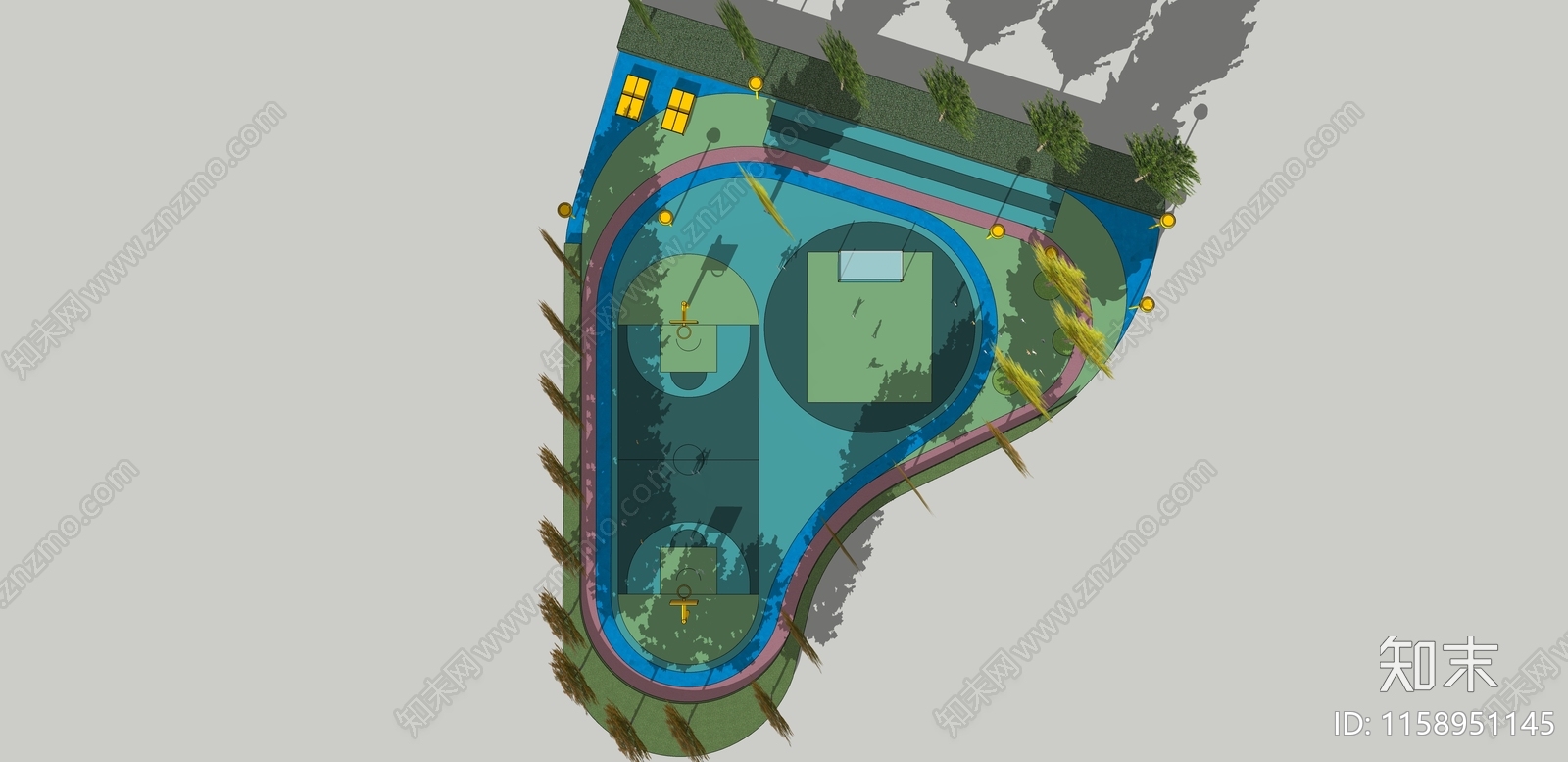 现代篮球场SU模型下载【ID:1158951145】