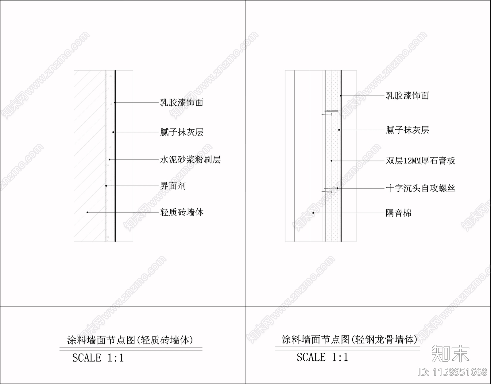 涂料墙面节点图cad施工图下载【ID:1158951668】