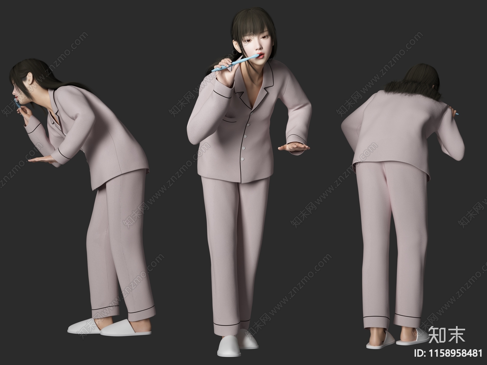 现代刷牙洗漱人物3D模型下载【ID:1158958481】