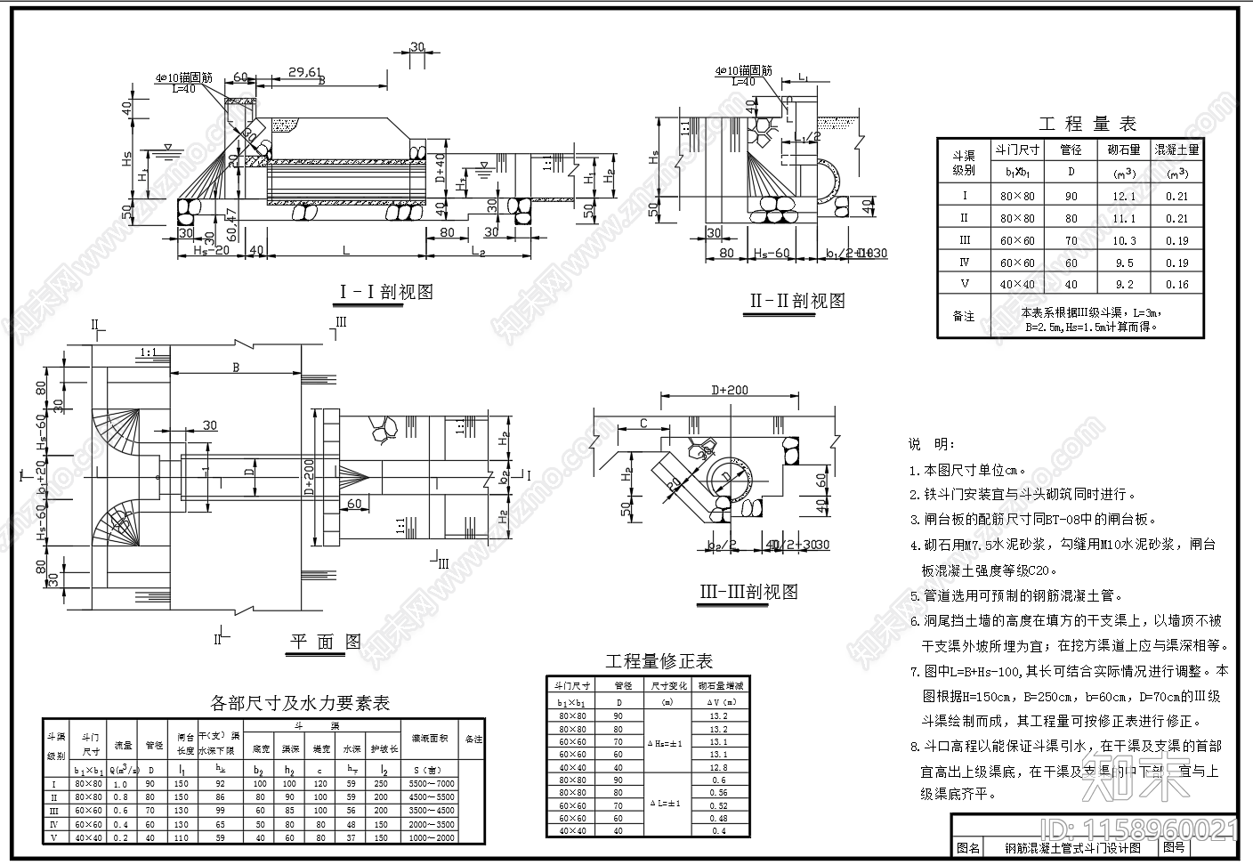 钢筋混凝土管式斗门cad施工图下载【ID:1158960021】
