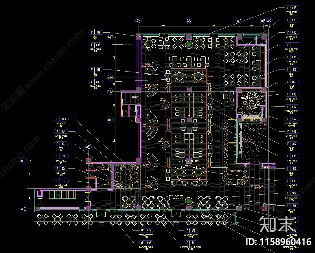 全日西餐厅标准制图图纸cad施工图下载【ID:1158960416】