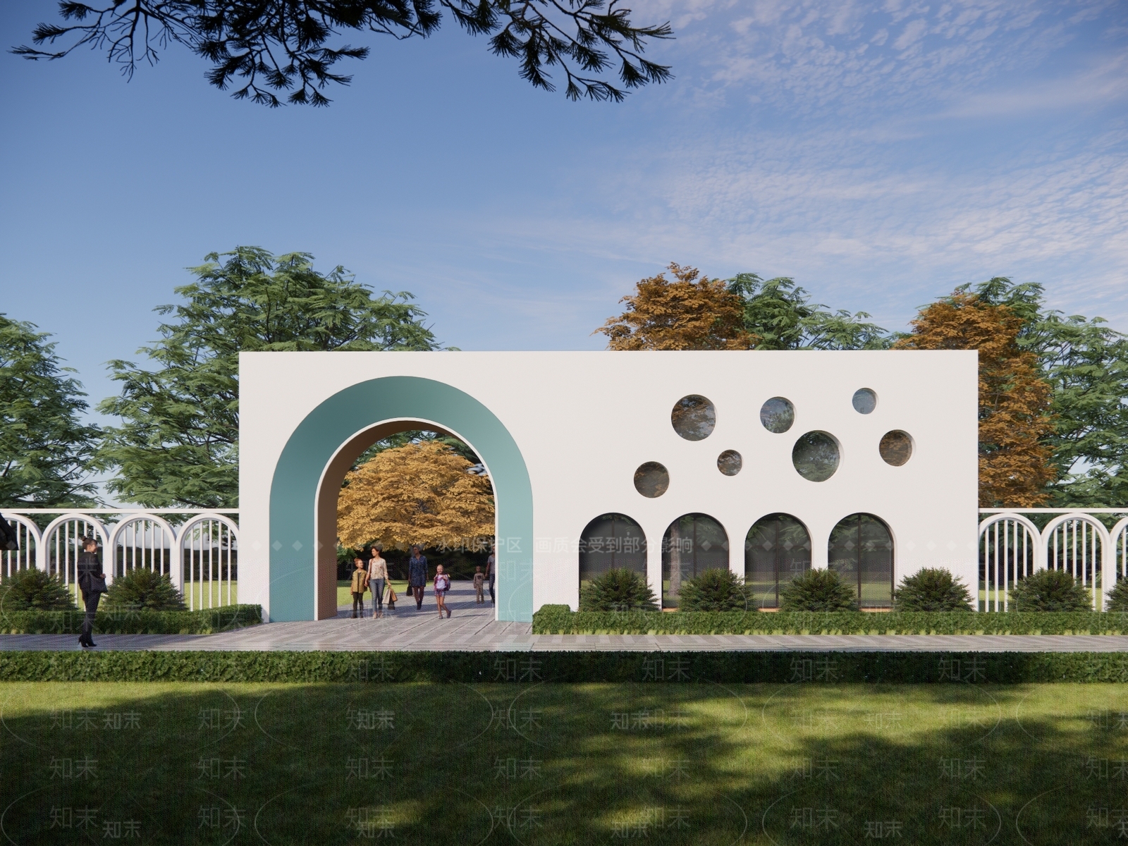 现代幼儿园入口大门SU模型下载【ID:1158960508】