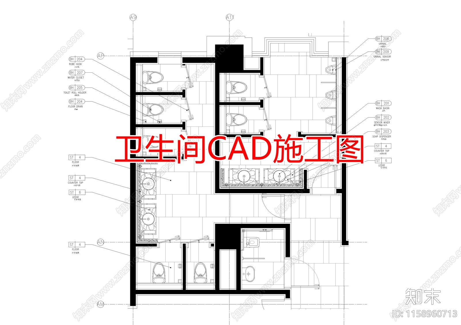 卫生间CAcad施工图下载【ID:1158960713】