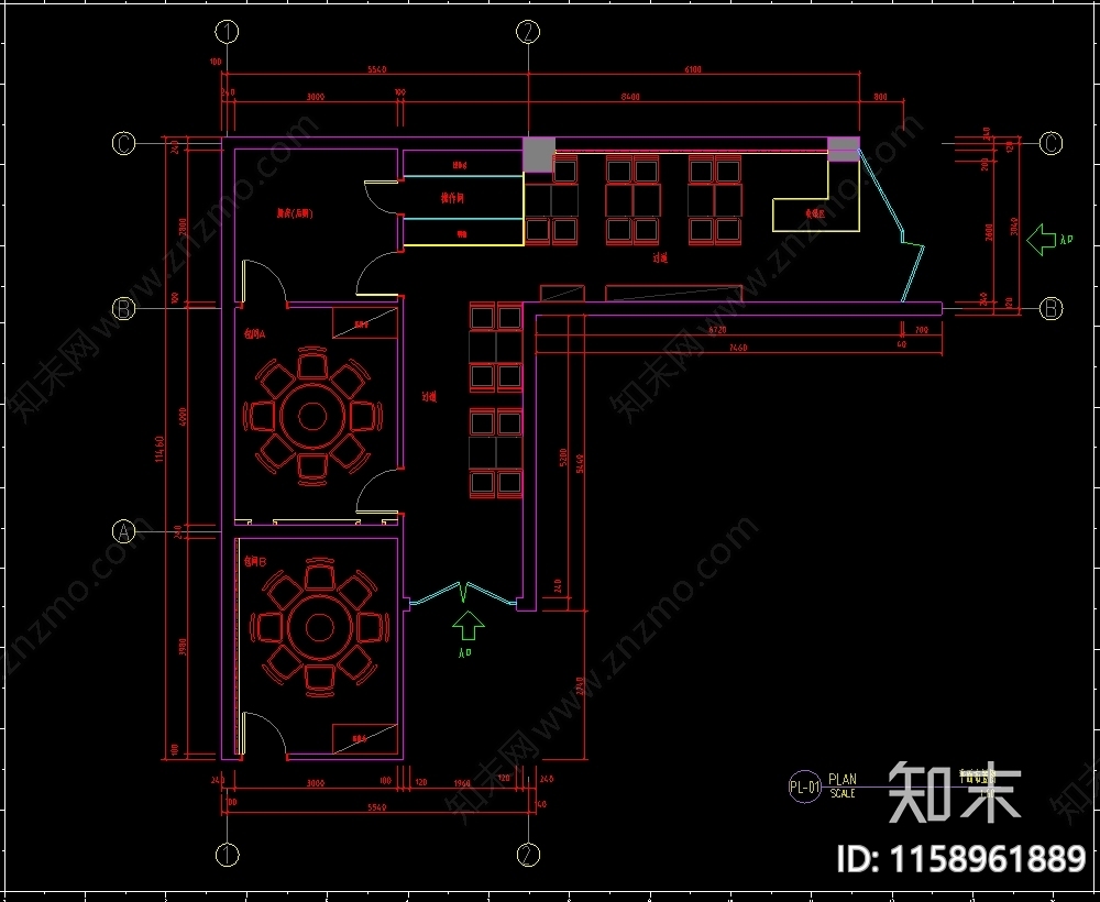 工业风咖啡店餐厅装修CAcad施工图下载【ID:1158961889】