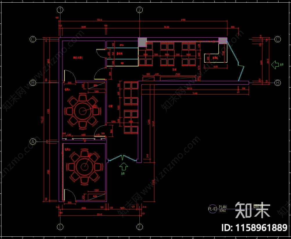 工业风咖啡店餐厅装修CAcad施工图下载【ID:1158961889】