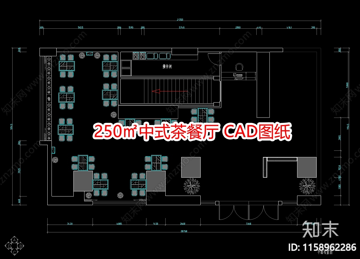 250㎡中式餐厅cad施工图下载【ID:1158962286】