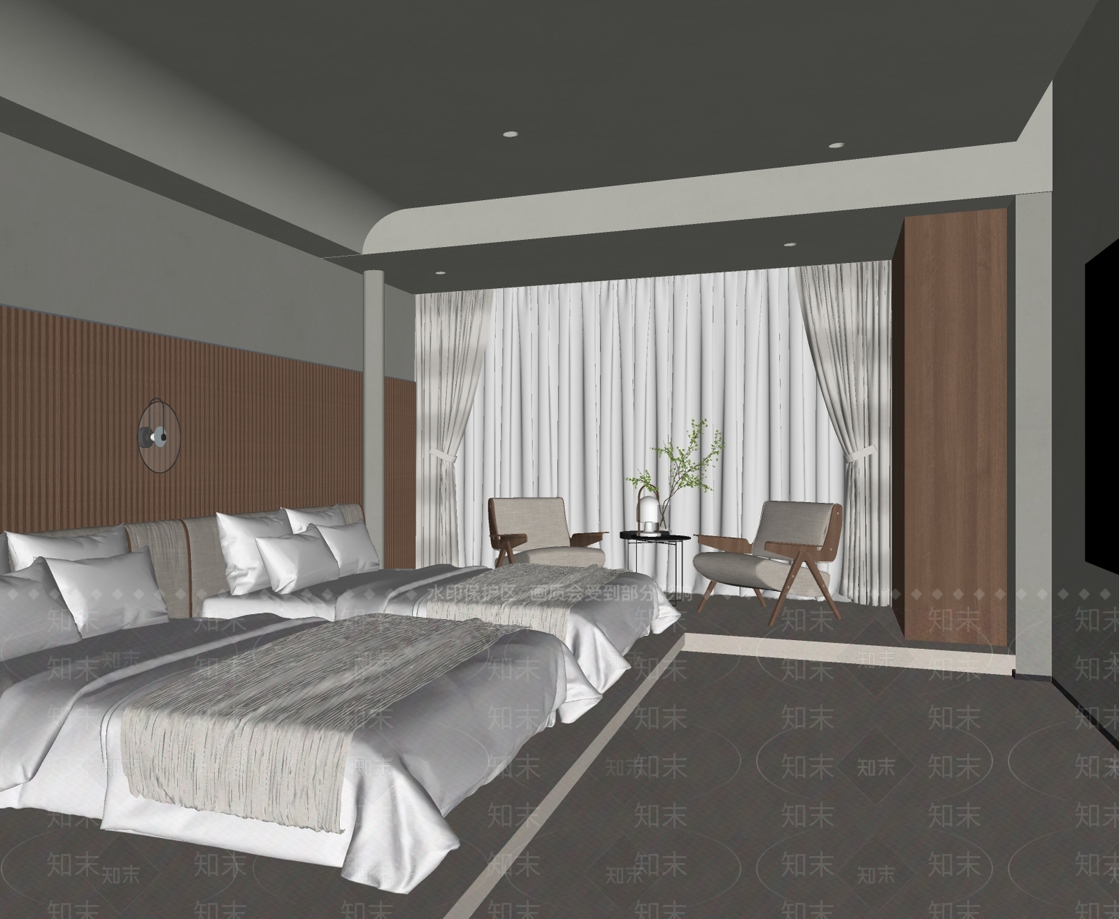 现代简约酒店房间SU模型下载【ID:1159047611】
