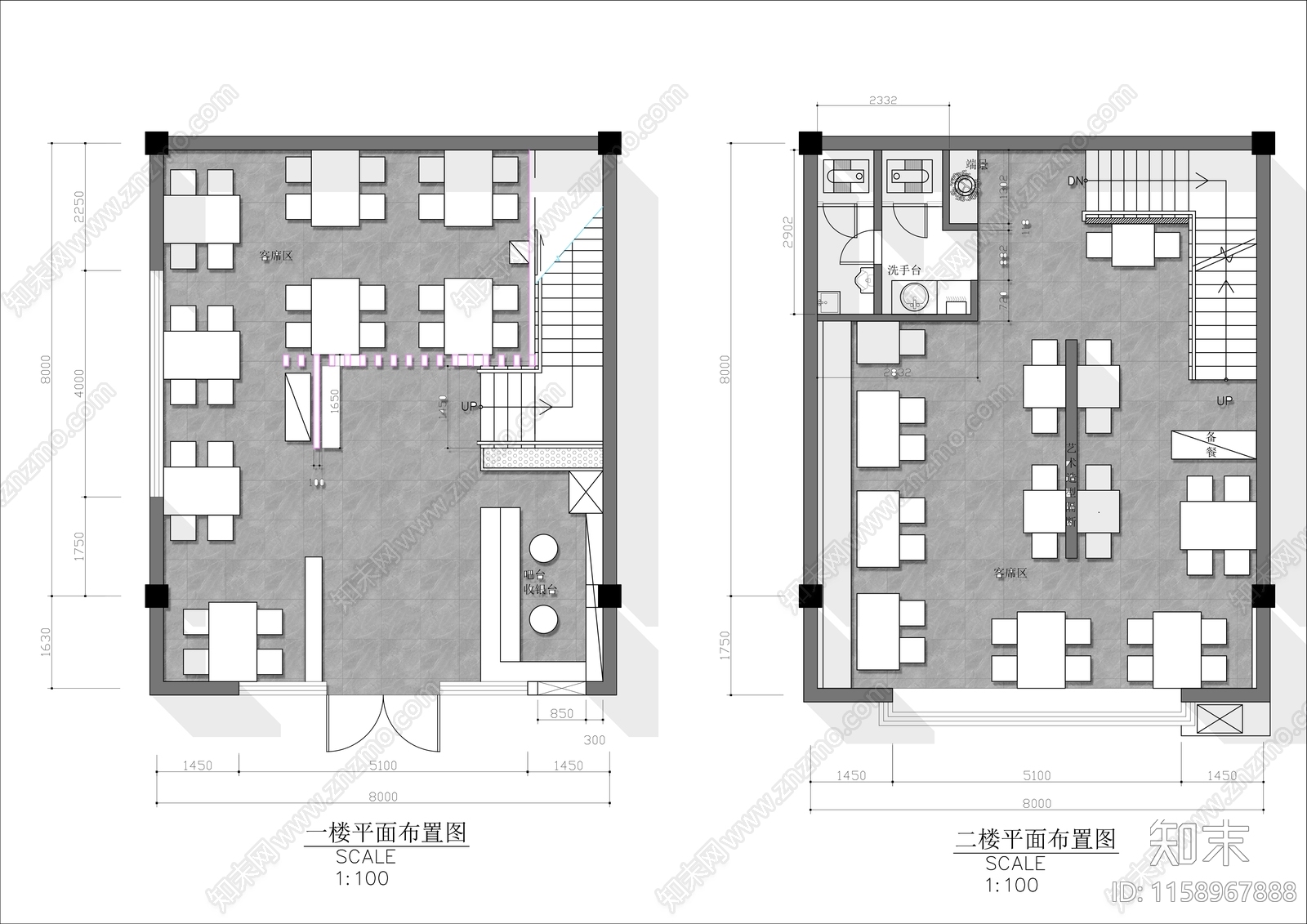 160㎡两层火锅串串店平面布置图施工图下载【ID:1158967888】