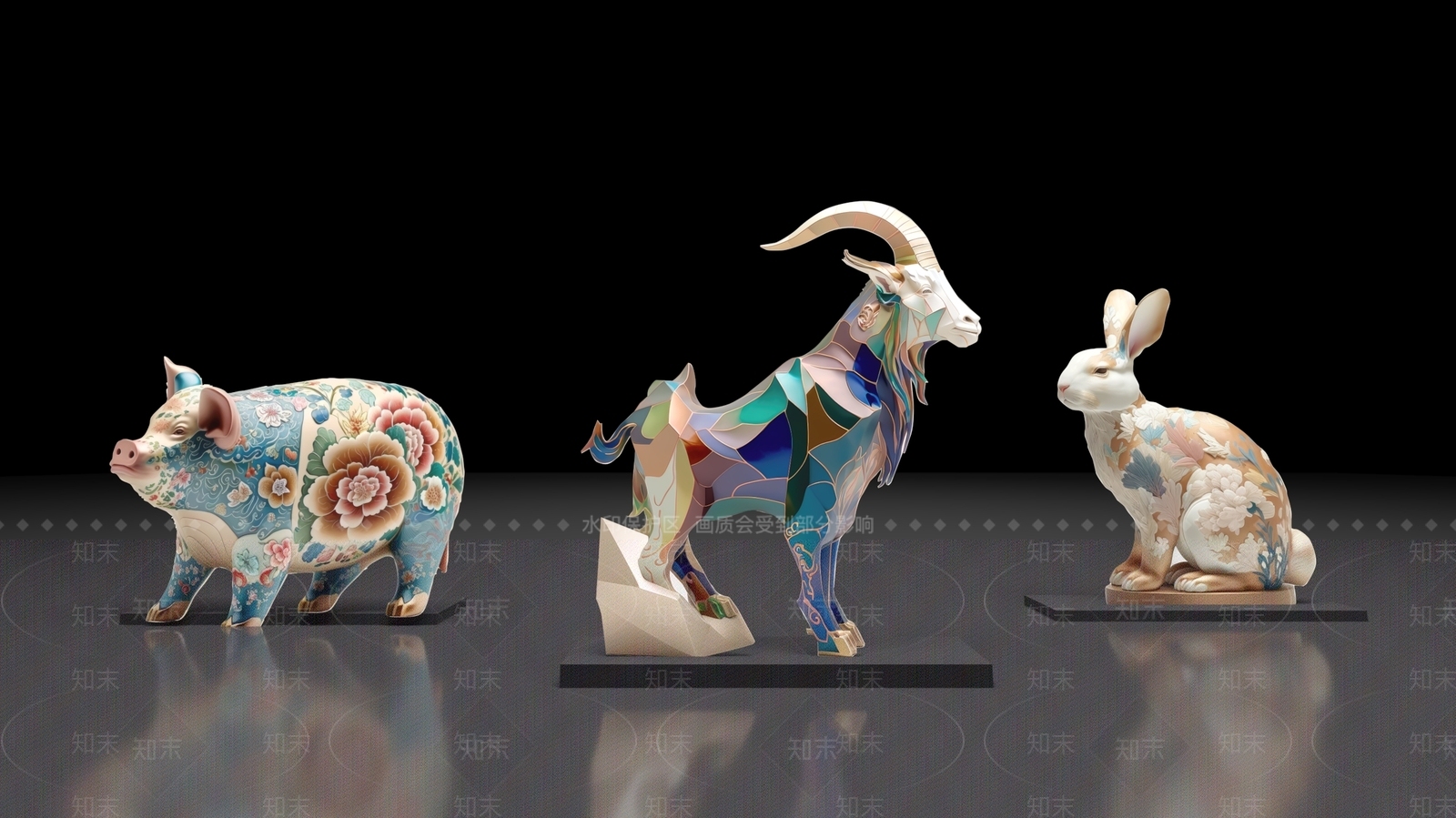 十二生肖鼠牛虎兔龙蛇马羊猴鸡狗猪传统美陈陶瓷3D模型下载【ID:1158968332】