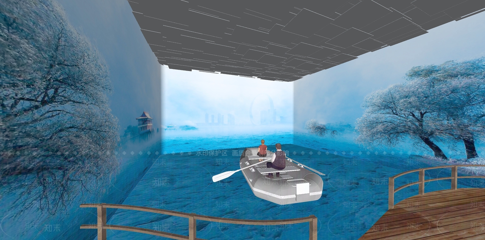 漂流划船畅游沉浸空间展厅SU模型下载【ID:1158968734】