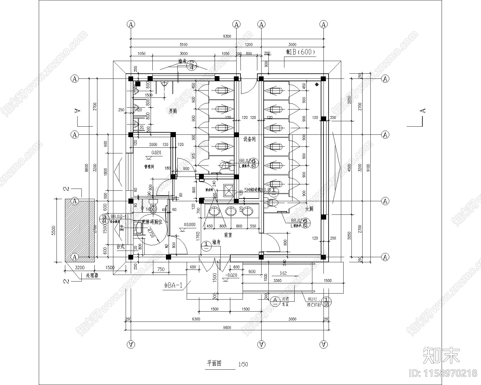 单层89平米砌体结构市区公厕建施图施工图下载【ID:1158970218】