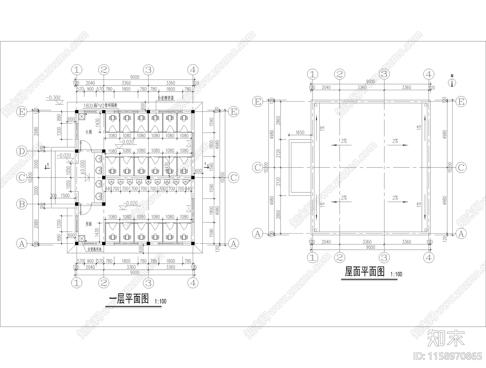 厂区公厕建施结施cad施工图下载【ID:1158970865】