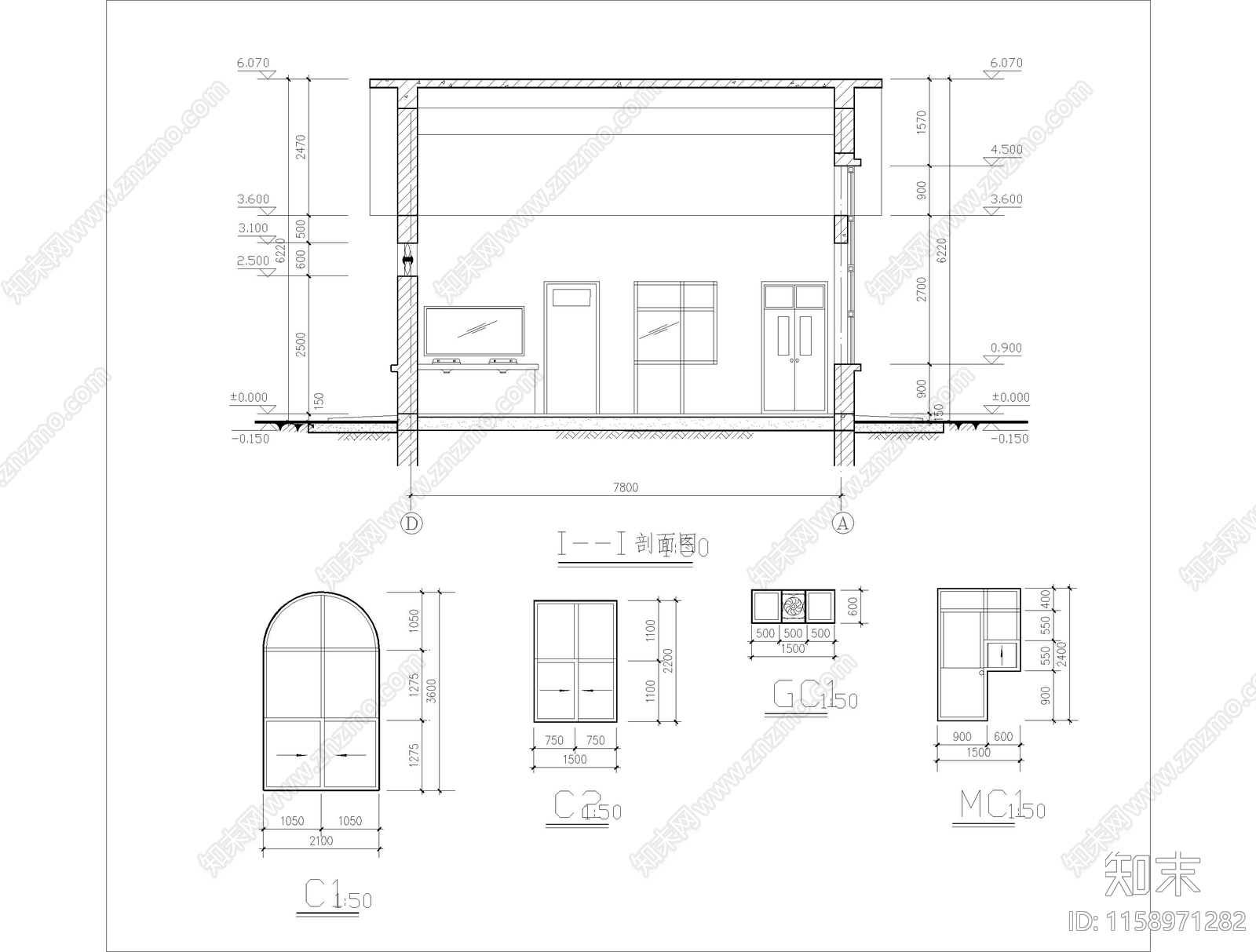 砖混结构公园公厕建施图cad施工图下载【ID:1158971282】