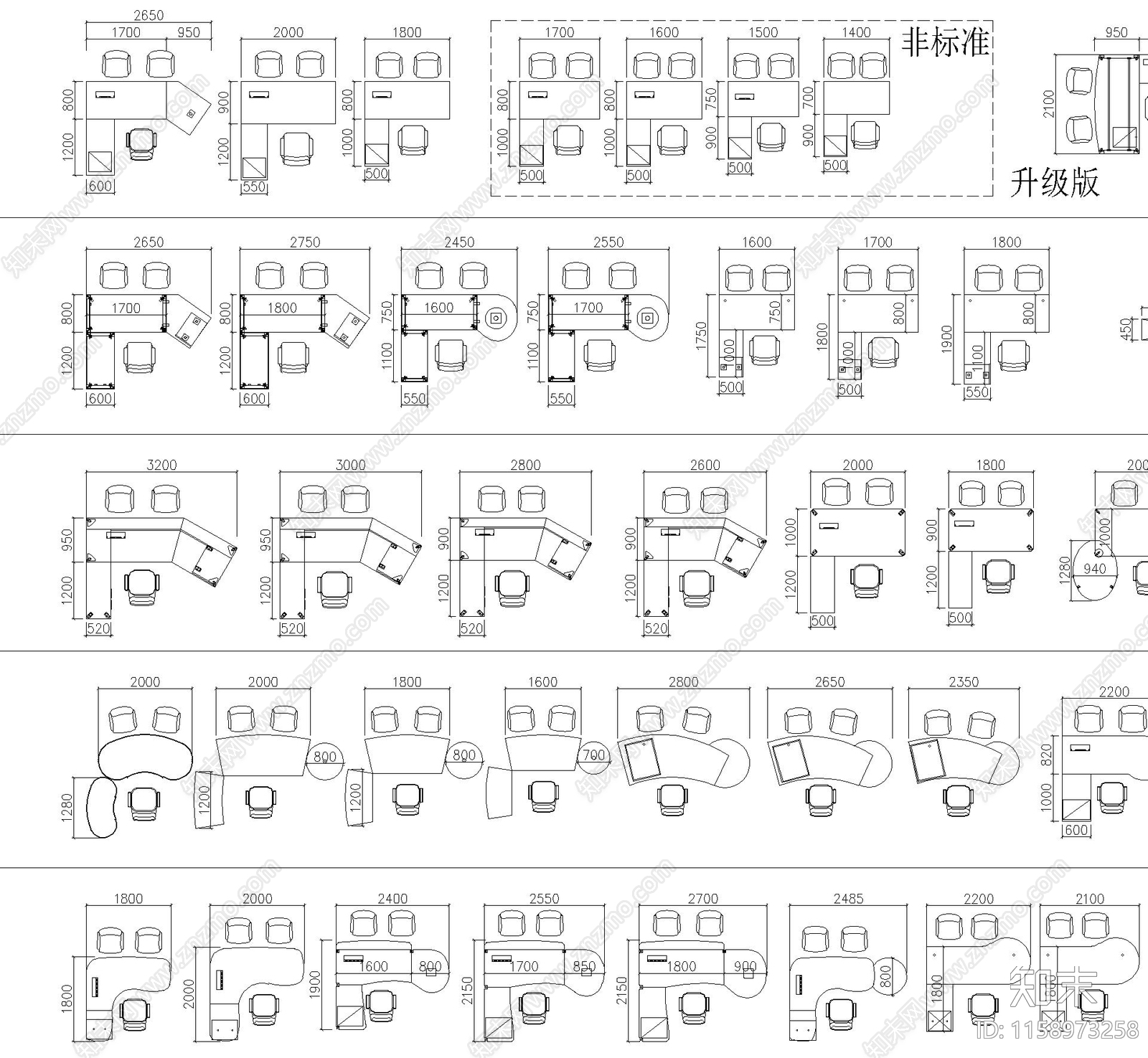 办公桌平面图cad施工图下载【ID:1158973258】