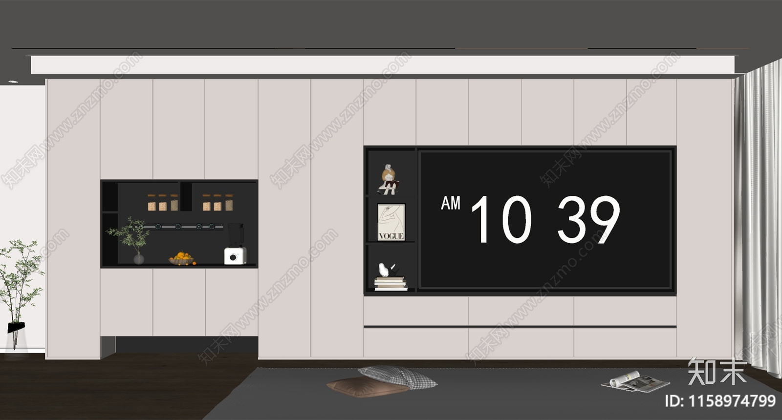 现代玄关柜电视柜一体柜SU模型下载【ID:1158974799】