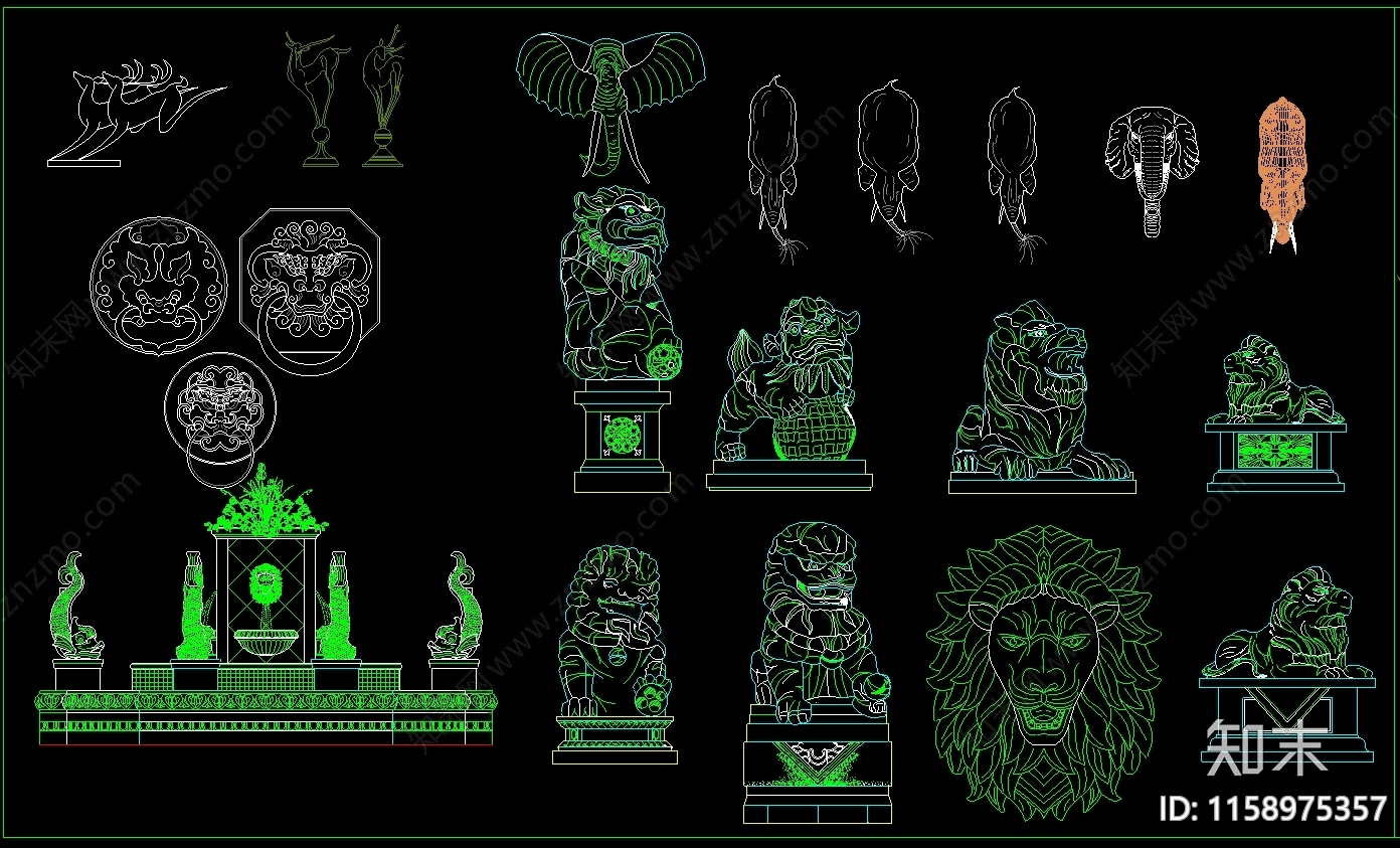 动物雕塑图纸施工图下载【ID:1158975357】