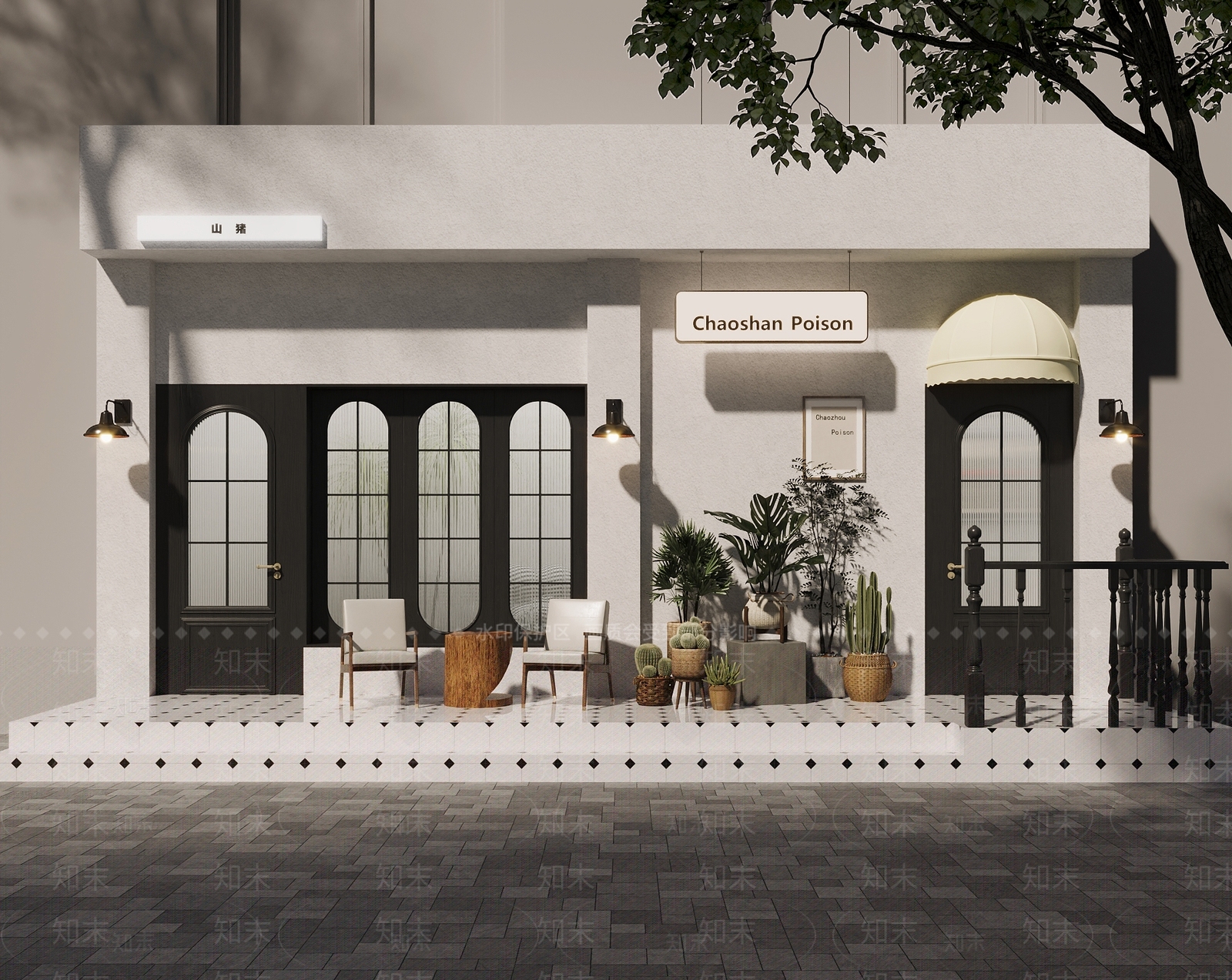 现代轻奢奶油风小店门头3D模型下载【ID:1158975496】
