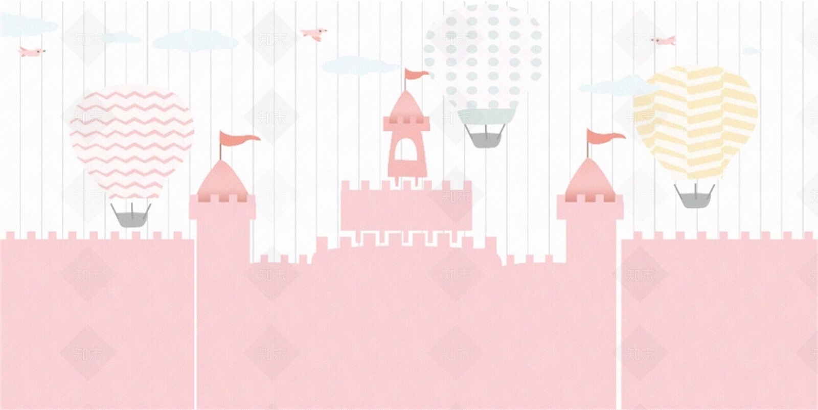 粉色儿童房城堡城墙壁纸壁画装饰画贴图下载【ID:1158975924】