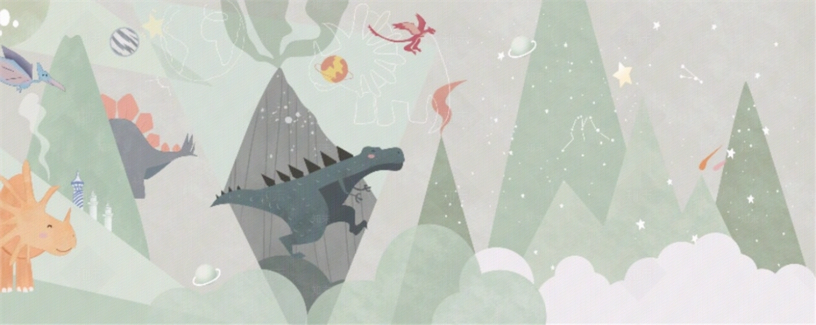 绿色儿童房恐龙壁纸壁画装饰画贴图下载【ID:1158976293】