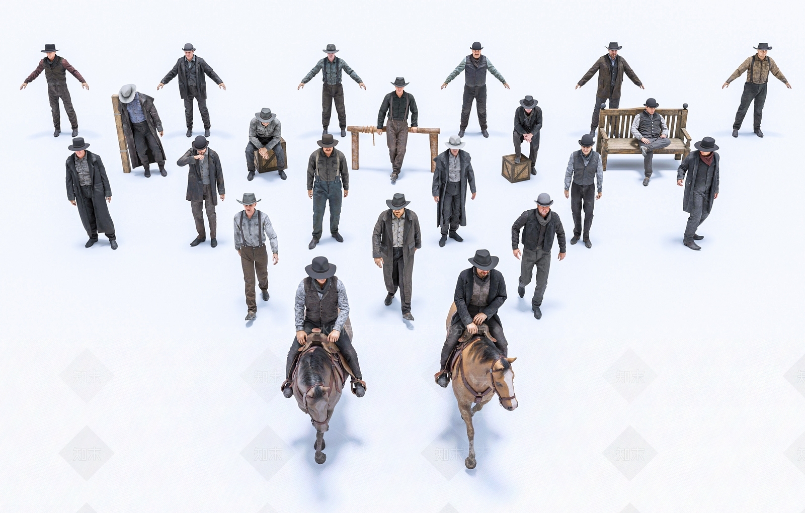 西部牛仔骑马人物组合SU模型下载【ID:1158978887】