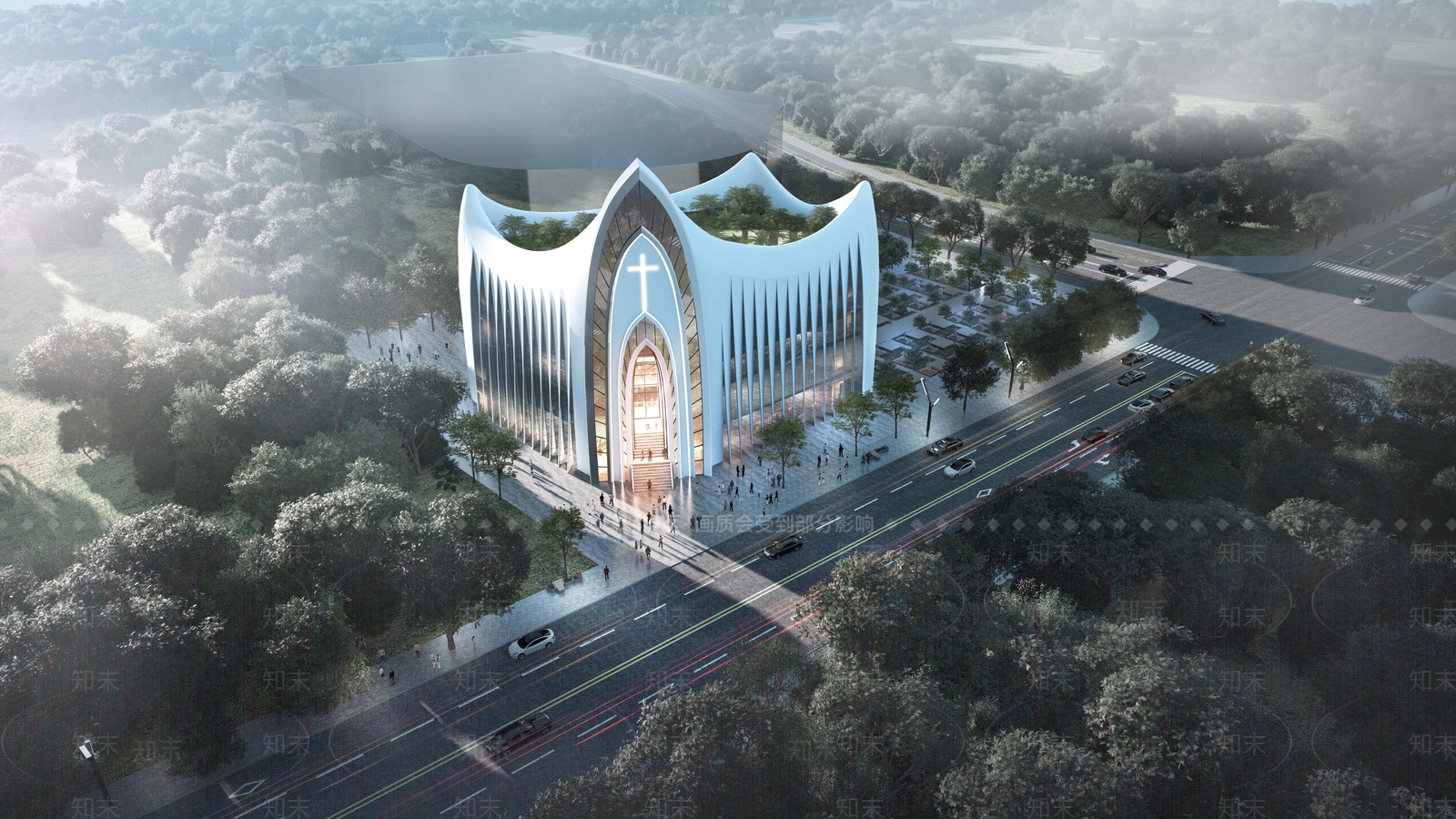 现代教堂SU模型下载【ID:1158982215】