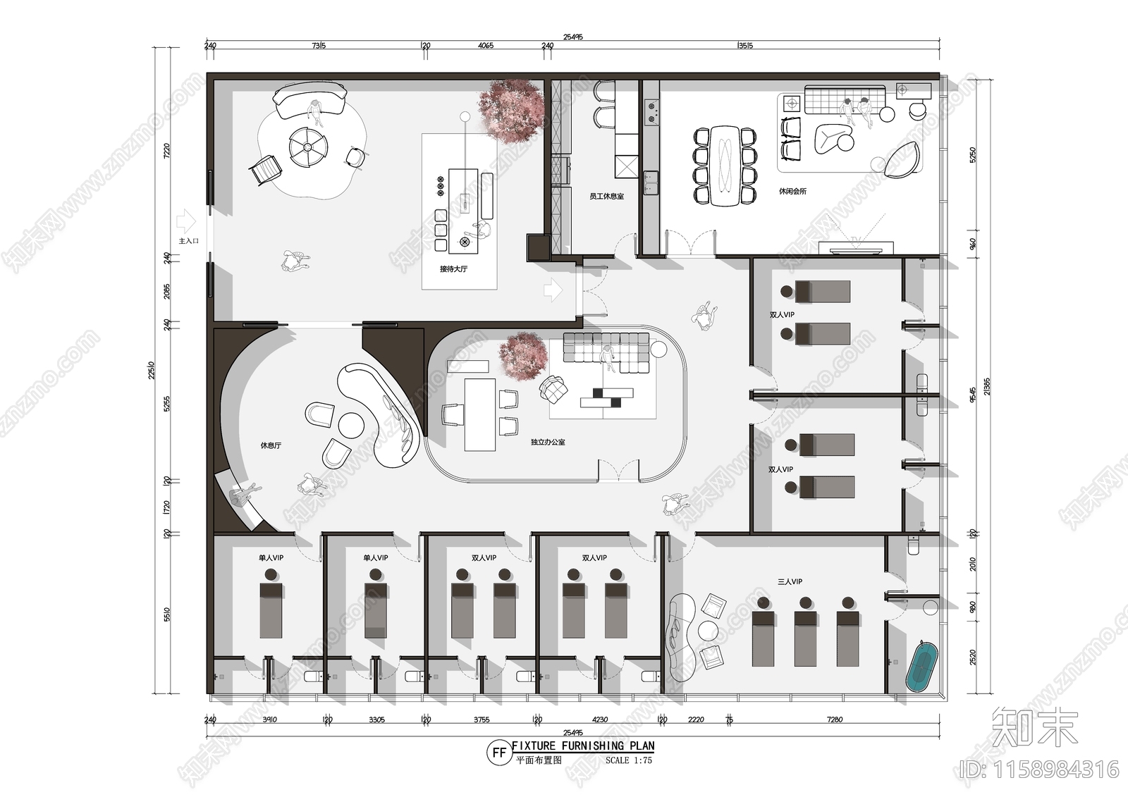SPA美容院会所平面布置图施工图下载【ID:1158984316】