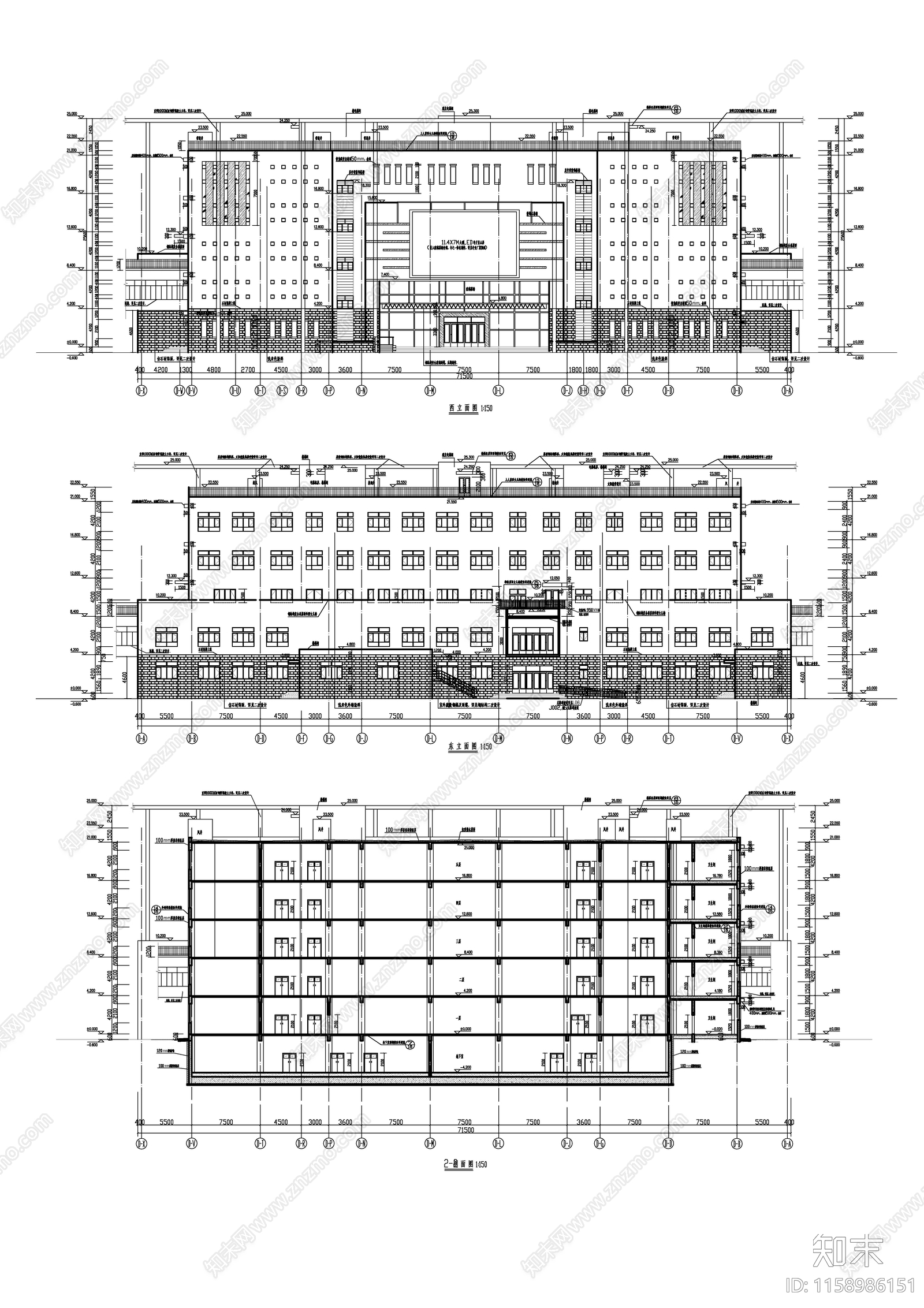 大学图书馆建筑图cad施工图下载【ID:1158986151】