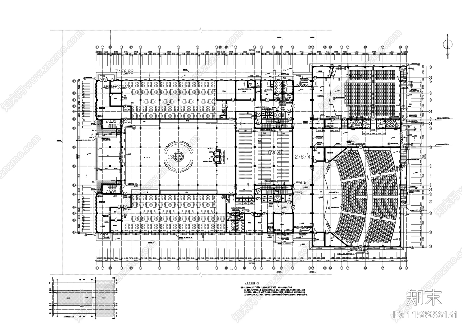 大学图书馆建筑图cad施工图下载【ID:1158986151】