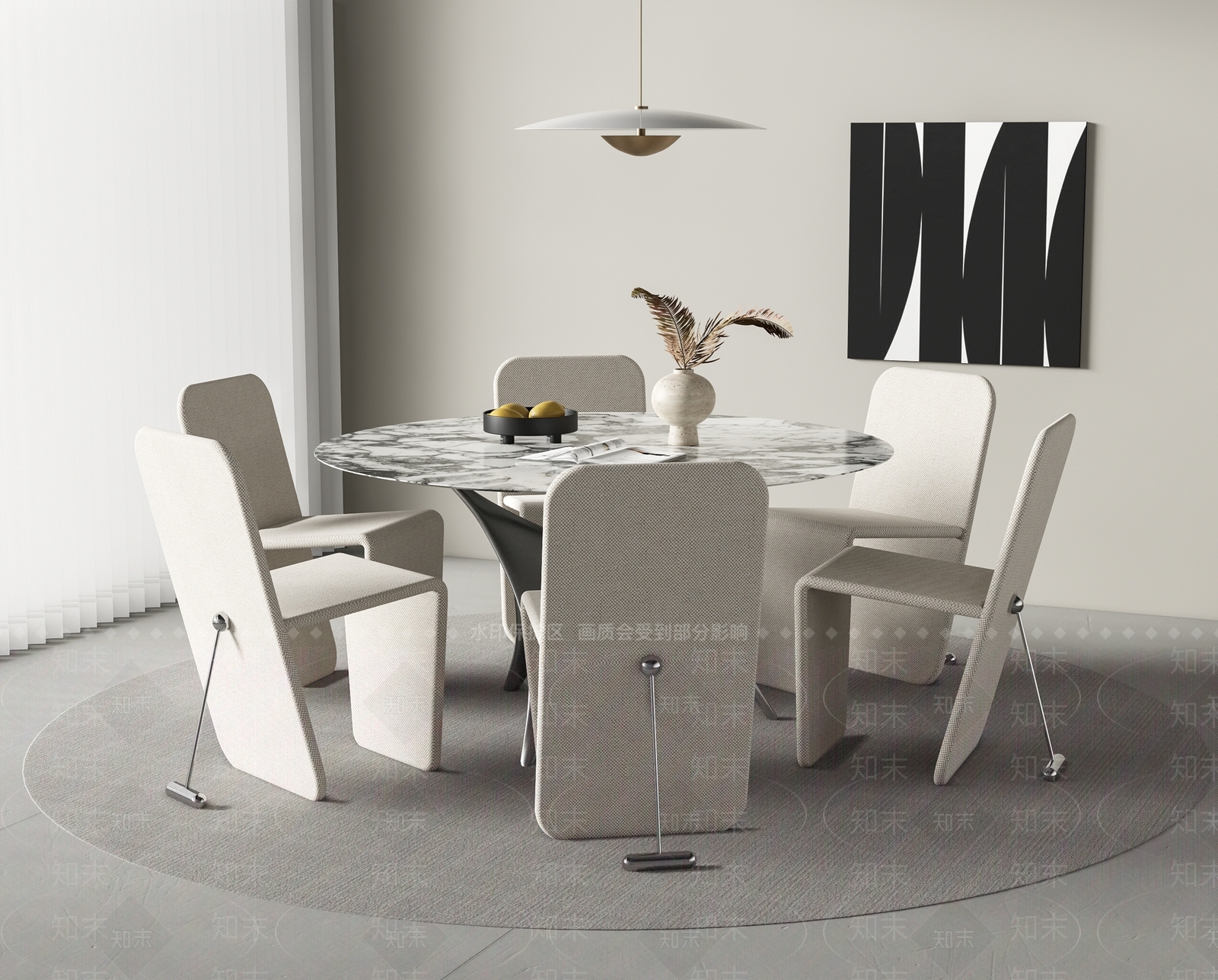 WHYGARDEN现代圆形餐桌椅3D模型下载【ID:1158994664】