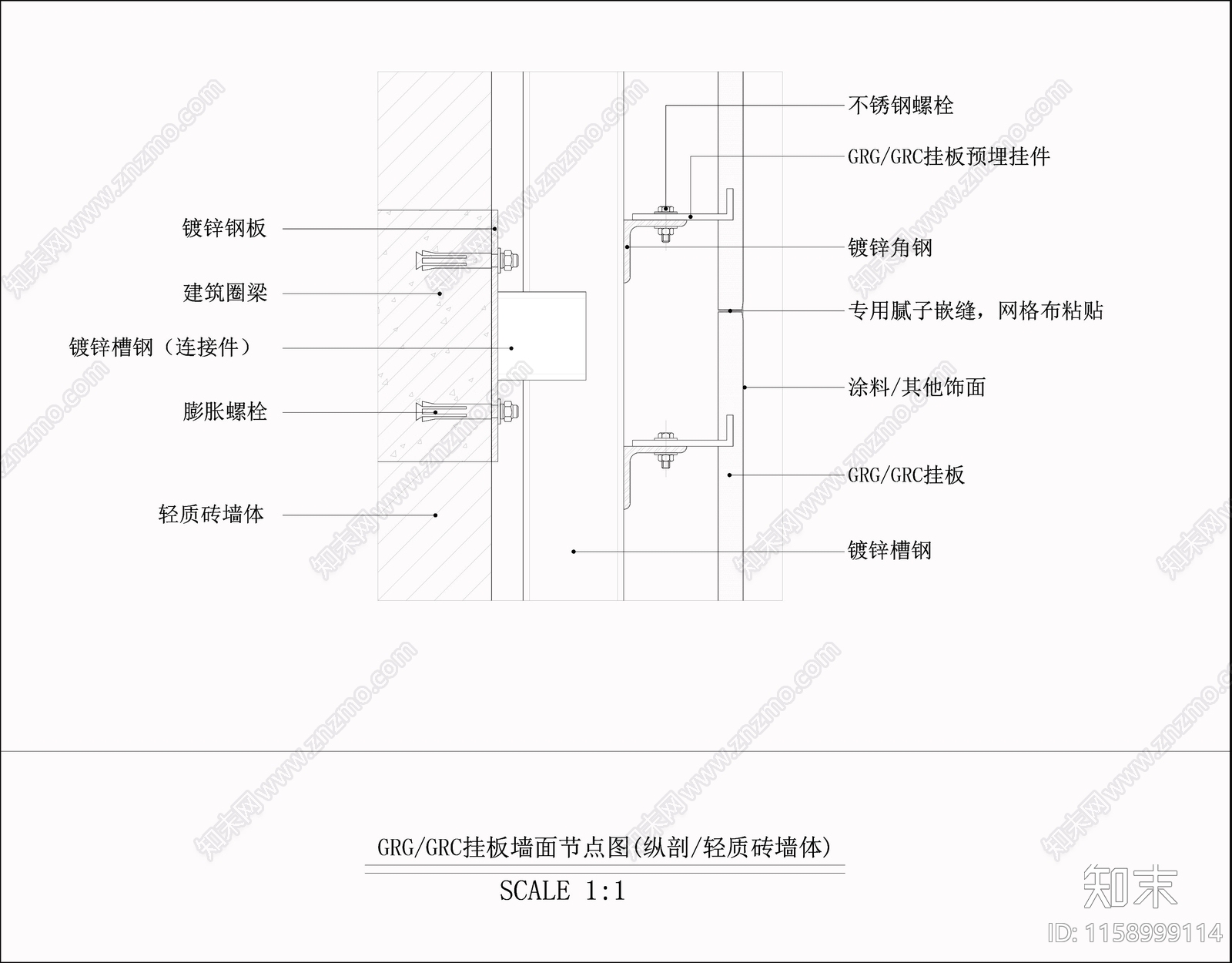 GRGGRC挂板墙面节点图通用节点cad施工图下载【ID:1158999114】