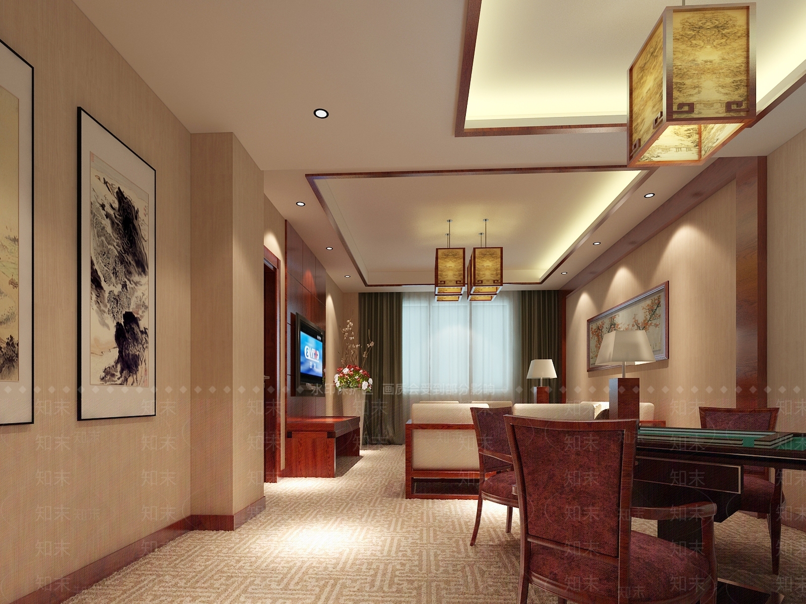 豪华中式酒店客房套间3D模型下载【ID:1158999908】