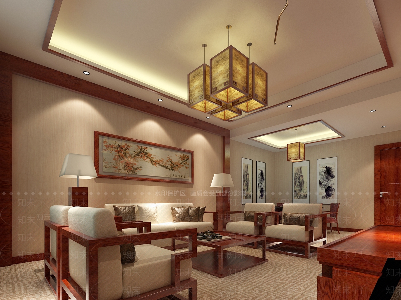 豪华中式酒店客房套间3D模型下载【ID:1158999908】