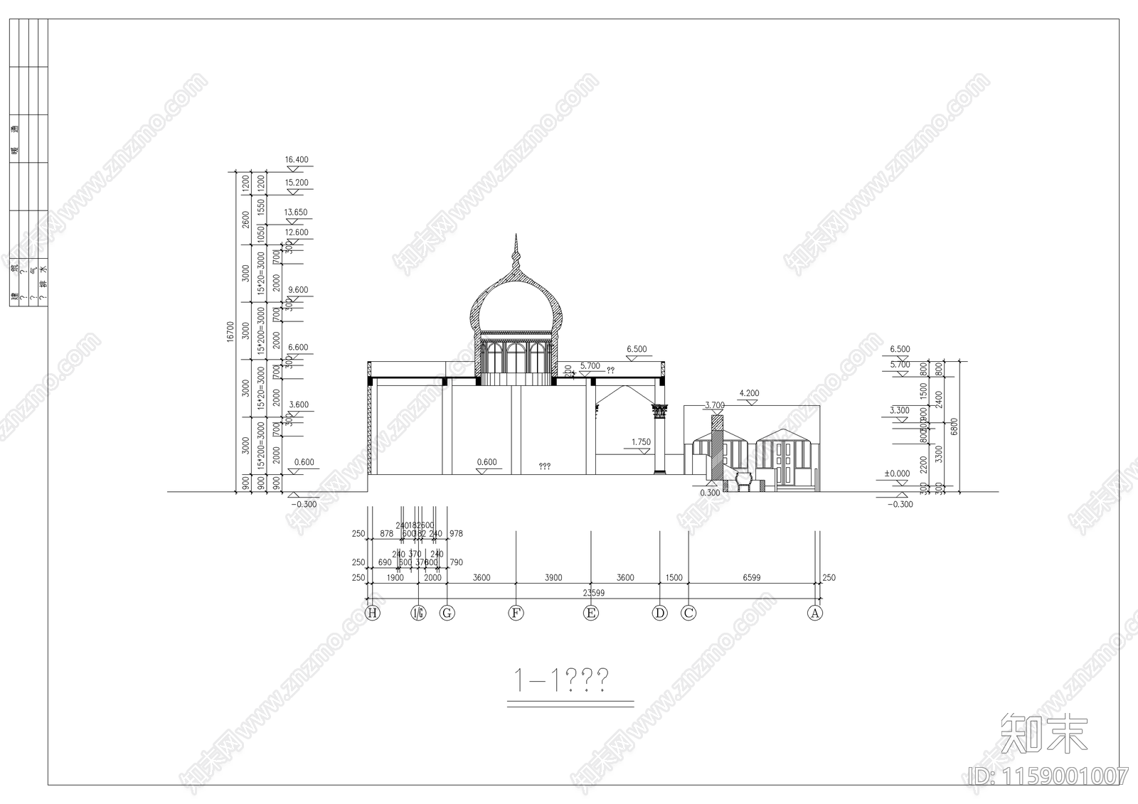伊斯兰教清真寺cad施工图下载【ID:1159001007】