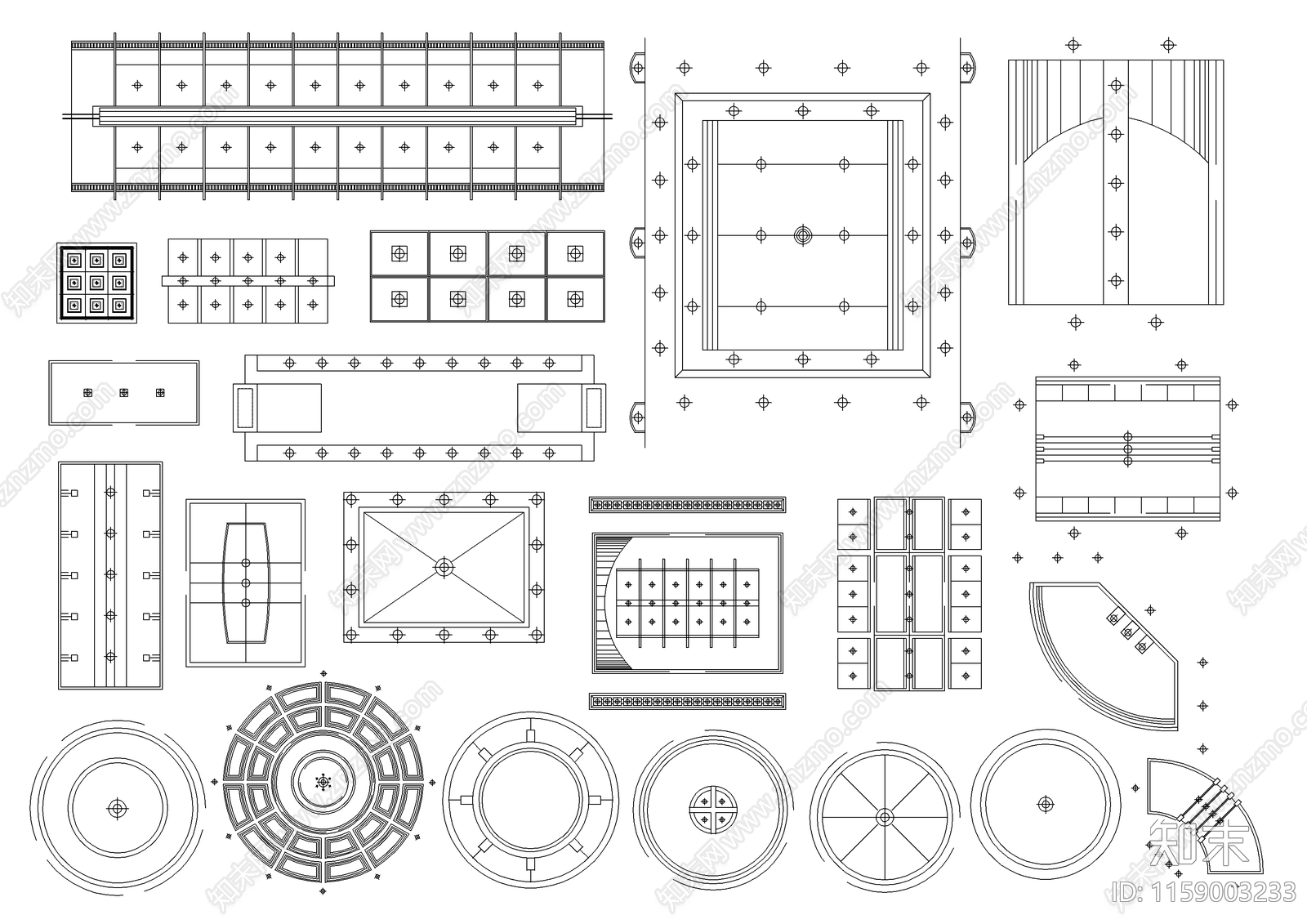 天棚吊顶造型图库cad施工图下载【ID:1159003233】