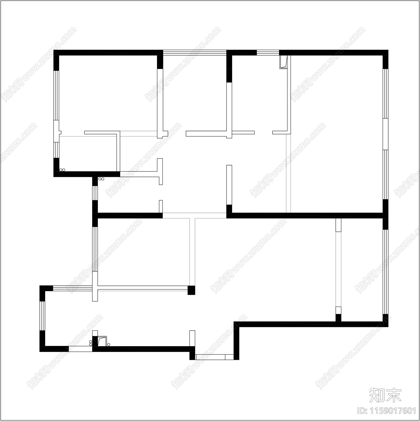 186平米三房大平层户型平面图施工图下载【ID:1159017601】