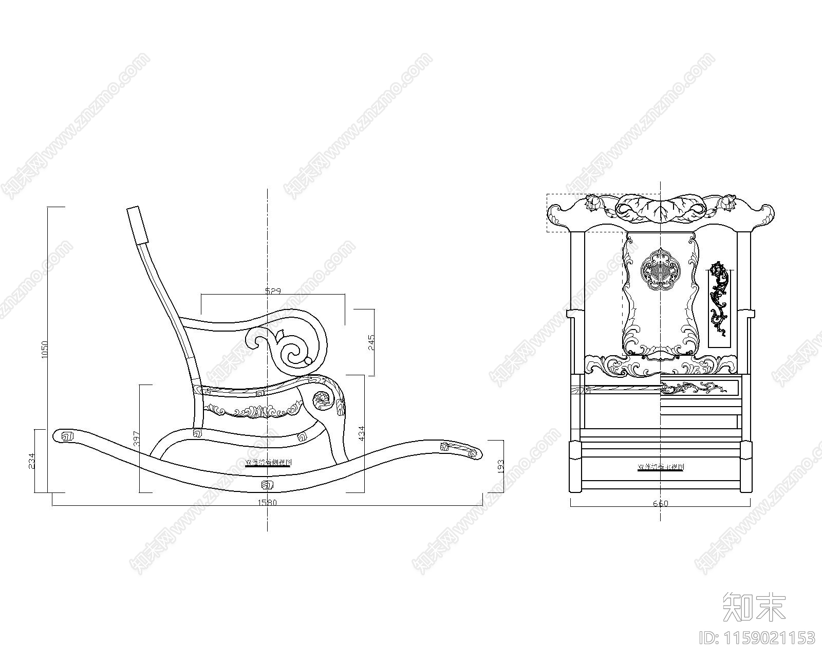 红木双莲摇椅施工图下载【ID:1159021153】
