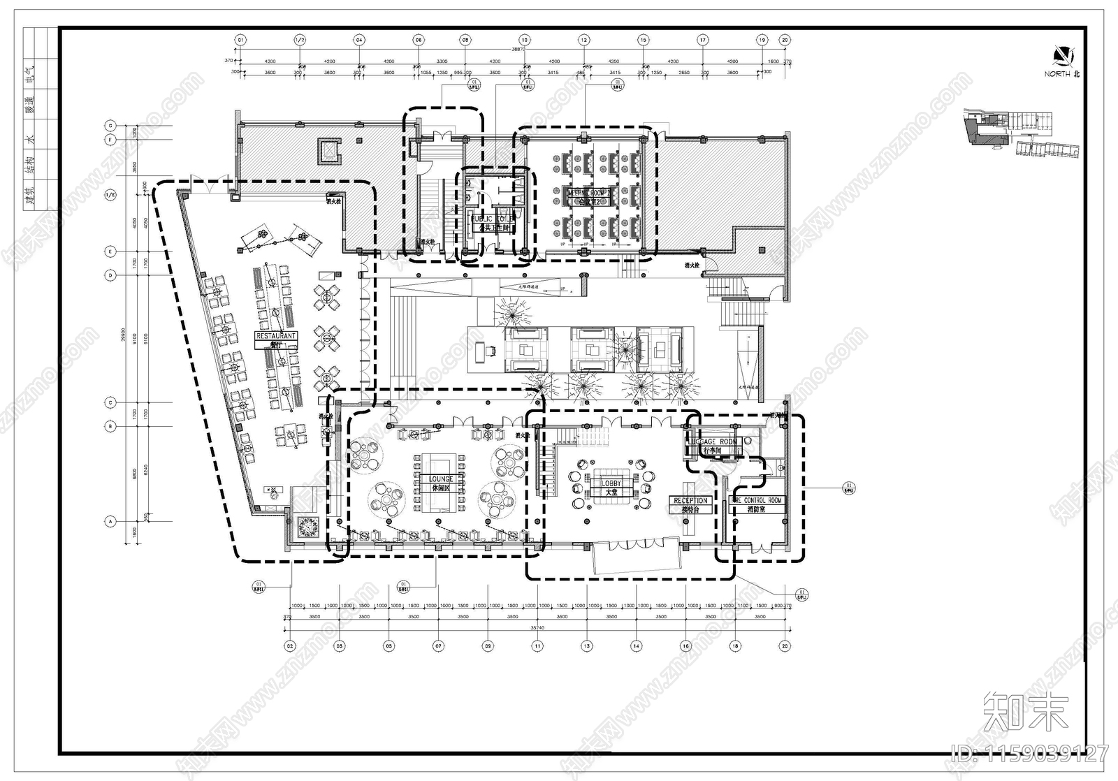 民宿大堂餐厅施工图下载【ID:1159039127】