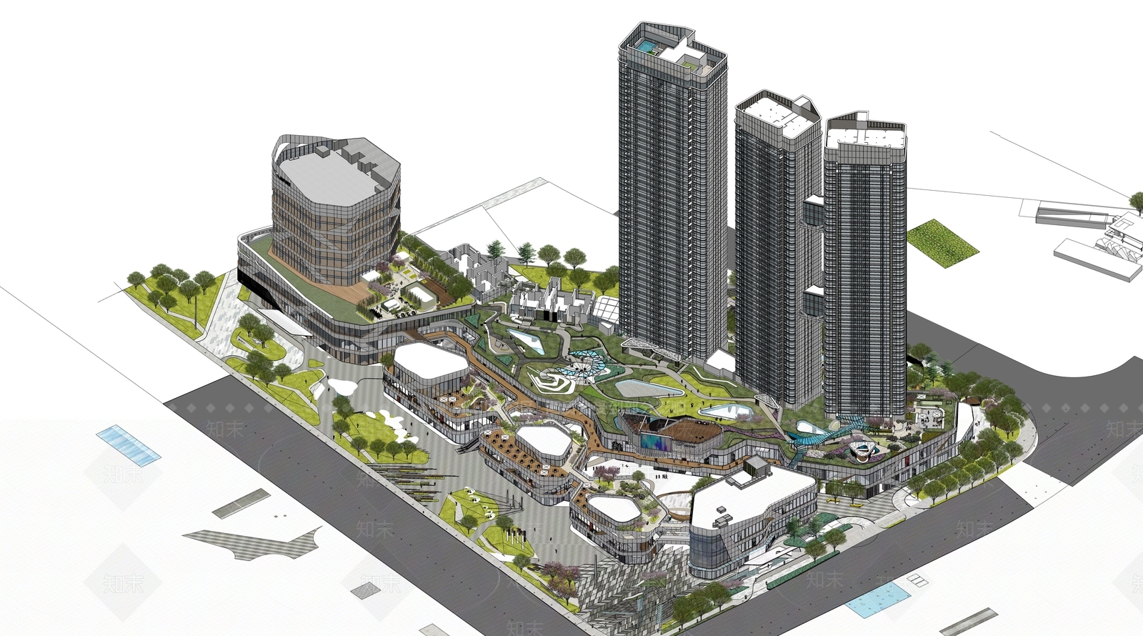 融侨外滩现代商场建筑SU模型下载【ID:1159041758】