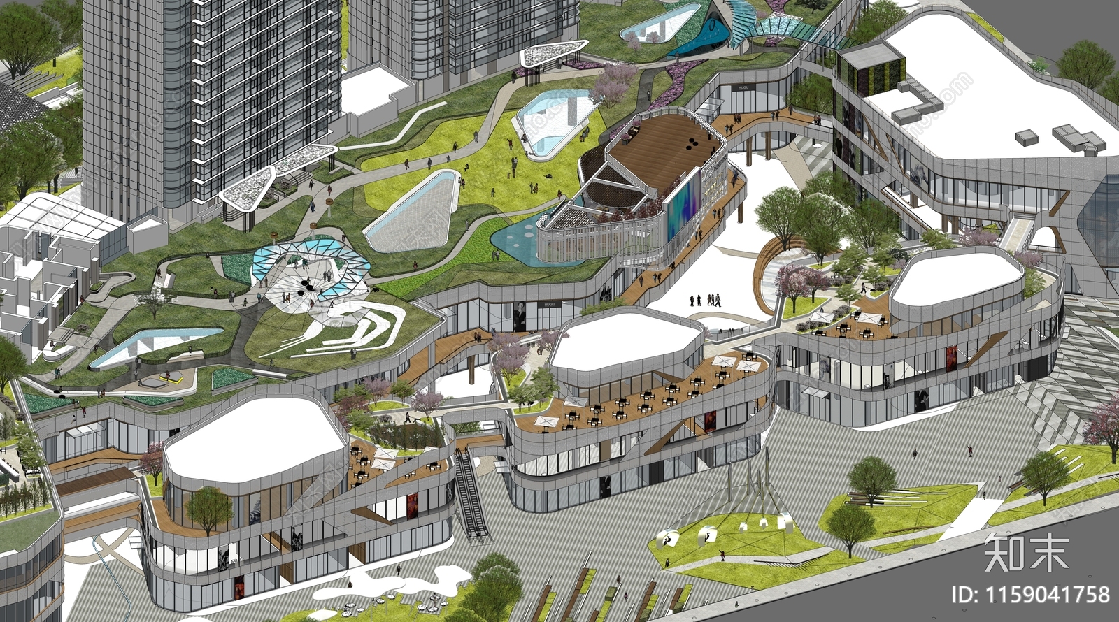 融侨外滩现代商场建筑SU模型下载【ID:1159041758】