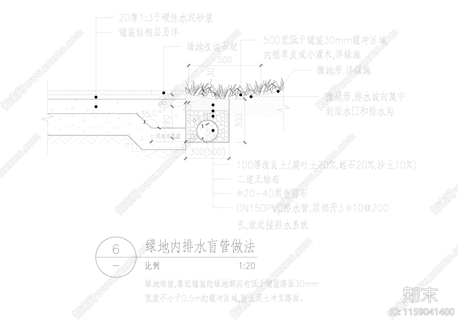 绿地内排水盲管做法cad施工图下载【ID:1159041400】