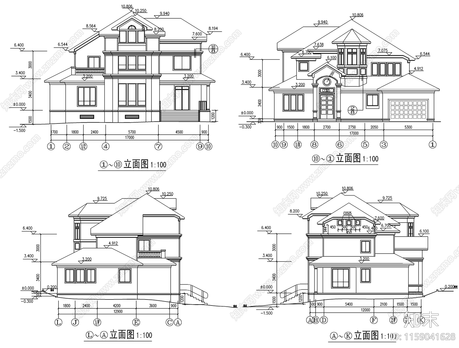 9套自建房建筑设计cad施工图下载【ID:1159041628】