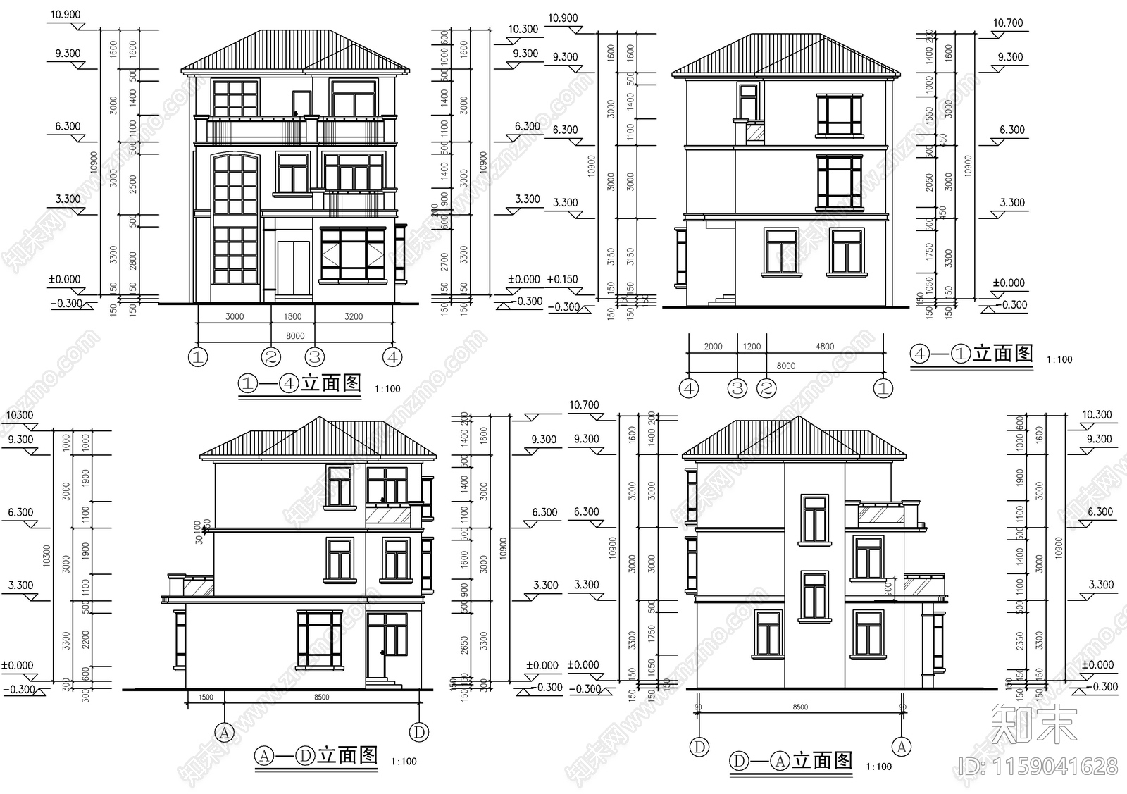 9套自建房建筑设计cad施工图下载【ID:1159041628】